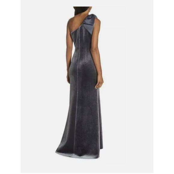 Eliza J Velvet One Shoulder Bow Evening Gown Dress Gray Size 6P NWT - Picture 11 of 12